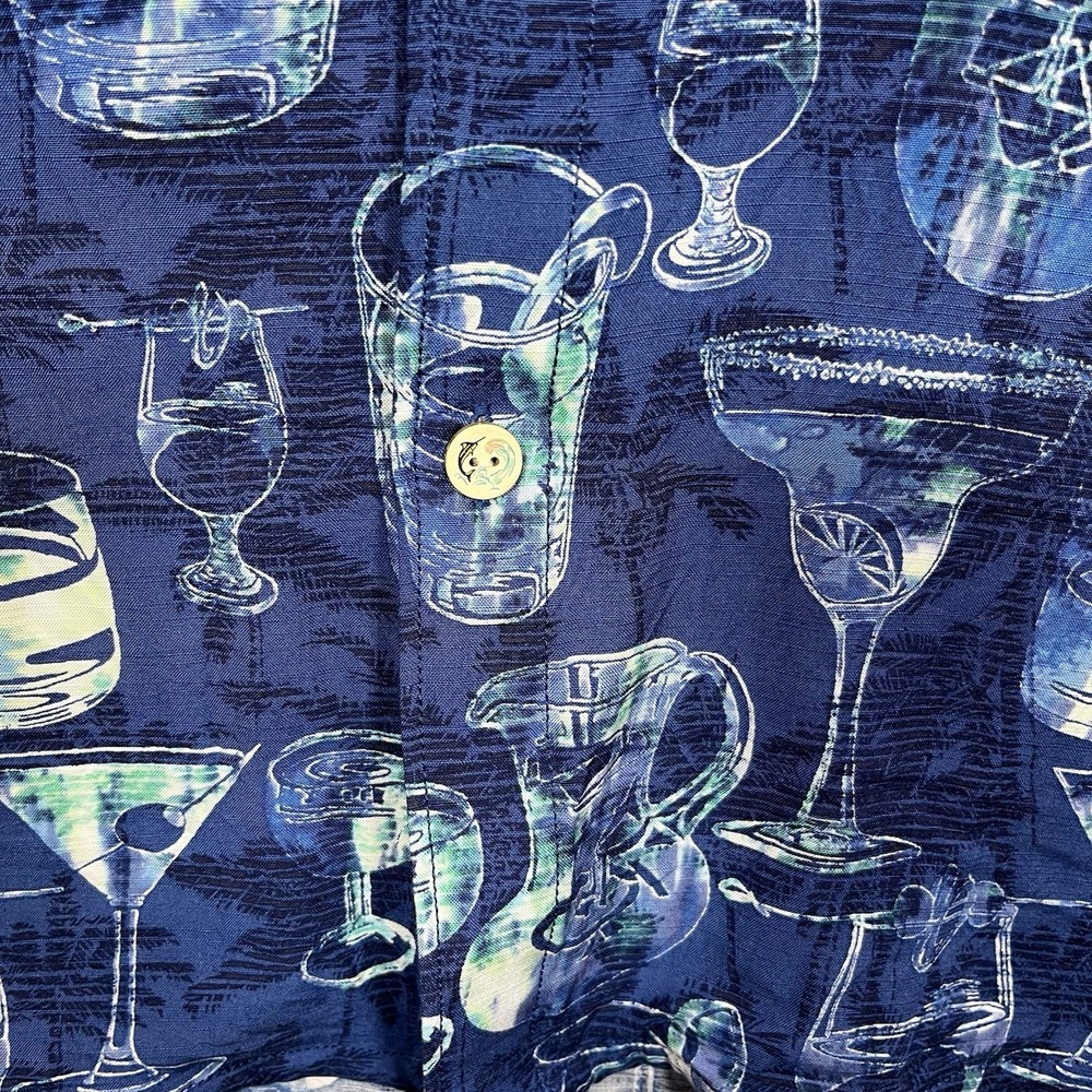 Tommy Bahama Shirt Men's XL Blue Viscose Short Sleeve Button Up Bar None - Picture 4 of 9